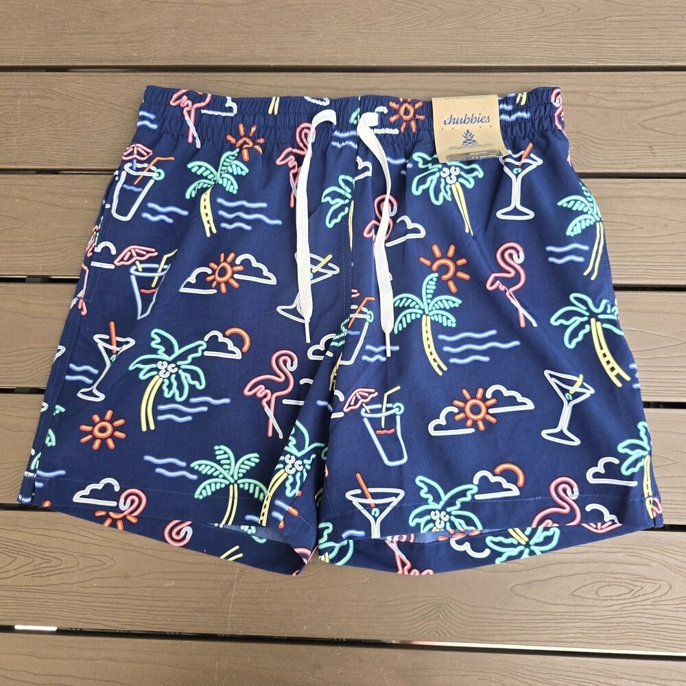 Chubbies Men's Swim Trunks Shorts Blue The Neon Light 5.5" Mesh Sz M New
